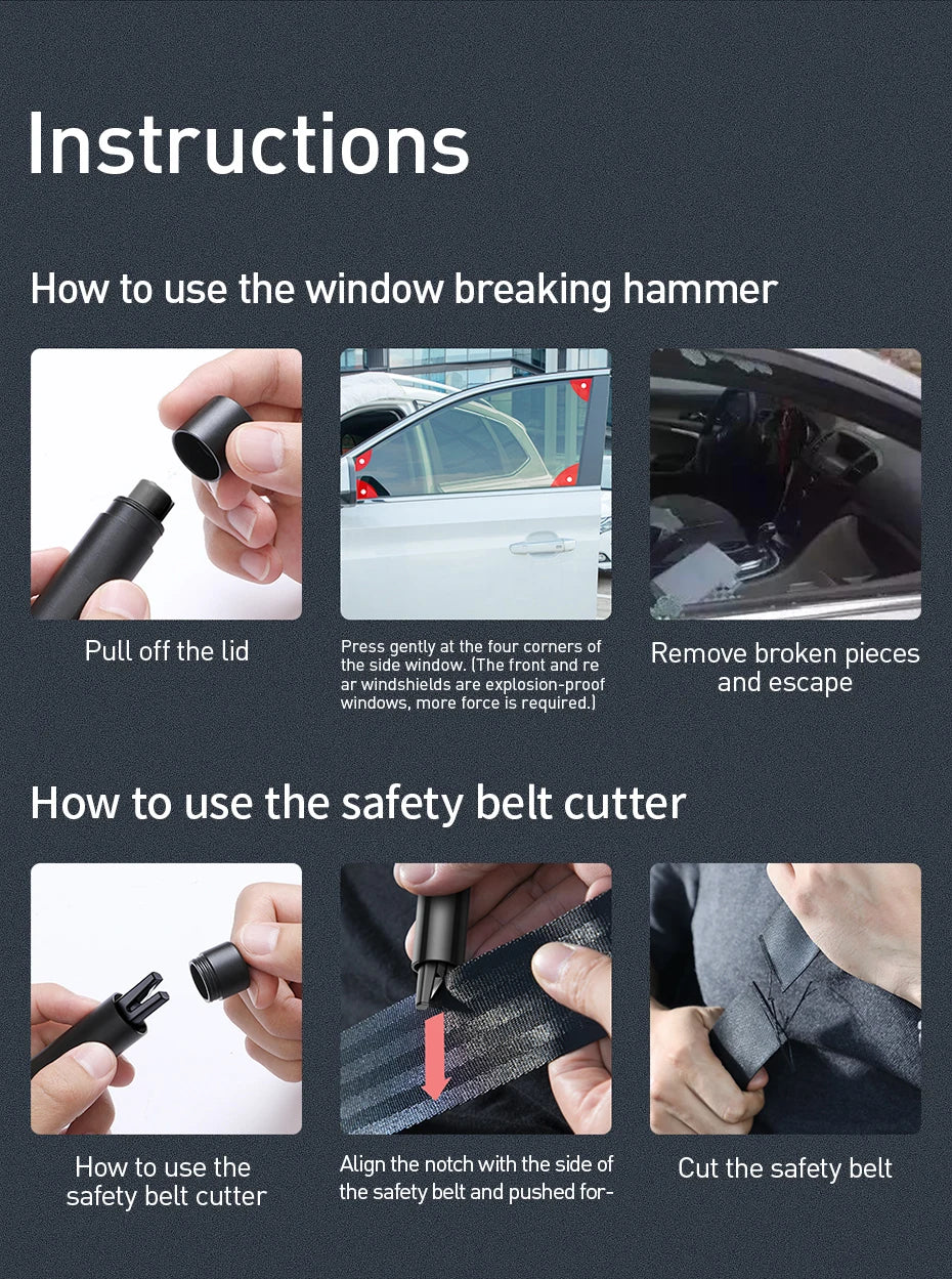 Baseus Car Safety Hammer Auto Emergency Glass Window Breaker Seat Belt Cutter Life-Saving Escape Car Emergency Tool Prêt Pour L'été
